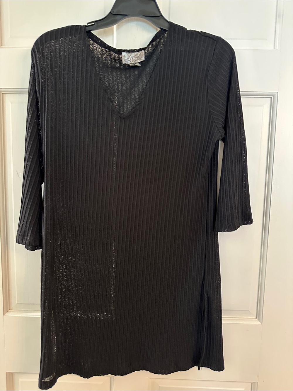 Classic Black Ribbed V-Neck Midi Dress